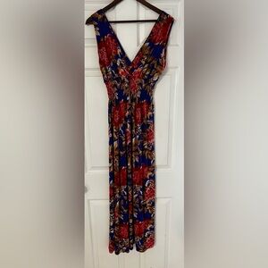 Floral Maxi Dress in Red and Blue